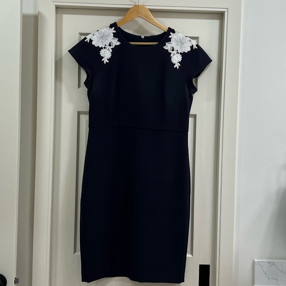 Ann Taylor, Navy blue, lace Appliqué Sheath Dress, size 10